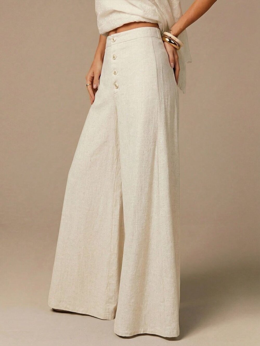 Apricot Casual Women's Oversized Palazzo Wide Leg Linen Trousers - Picture 3 of 5